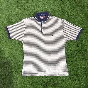 Vtg Tommy Hilfiger Mens Striped Polo Shirt Size Large Black/White